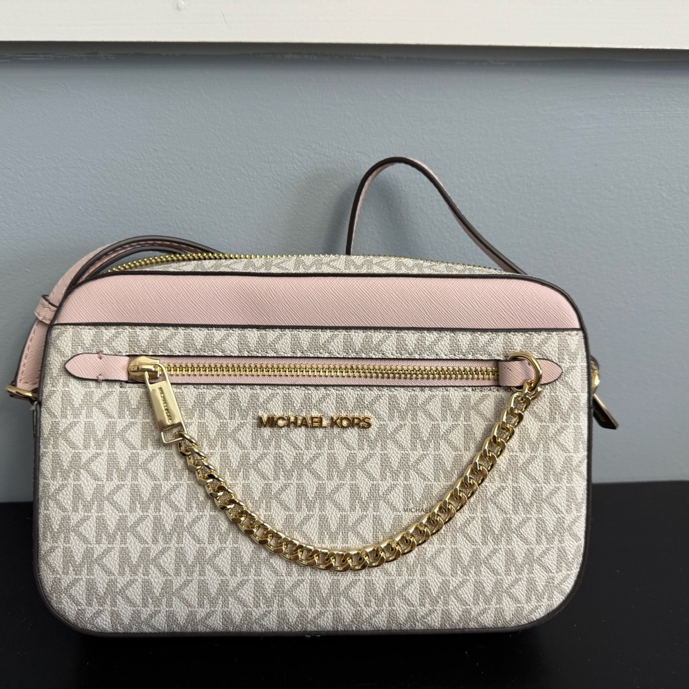 Michael Kors Cream and Pink Crossbody Bag